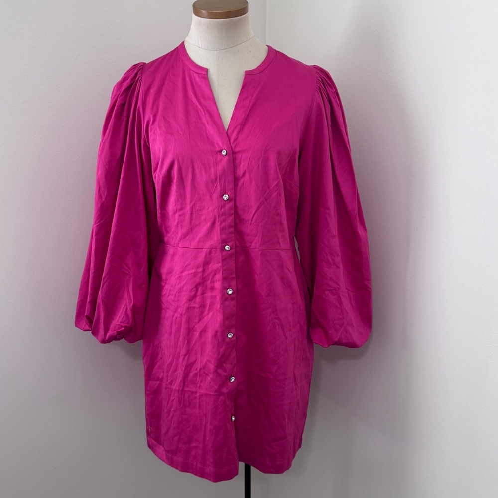 NEW Alden Adair Small‎ Magenta Pink Athena Rhinestone Button Puff Sleeve Dress